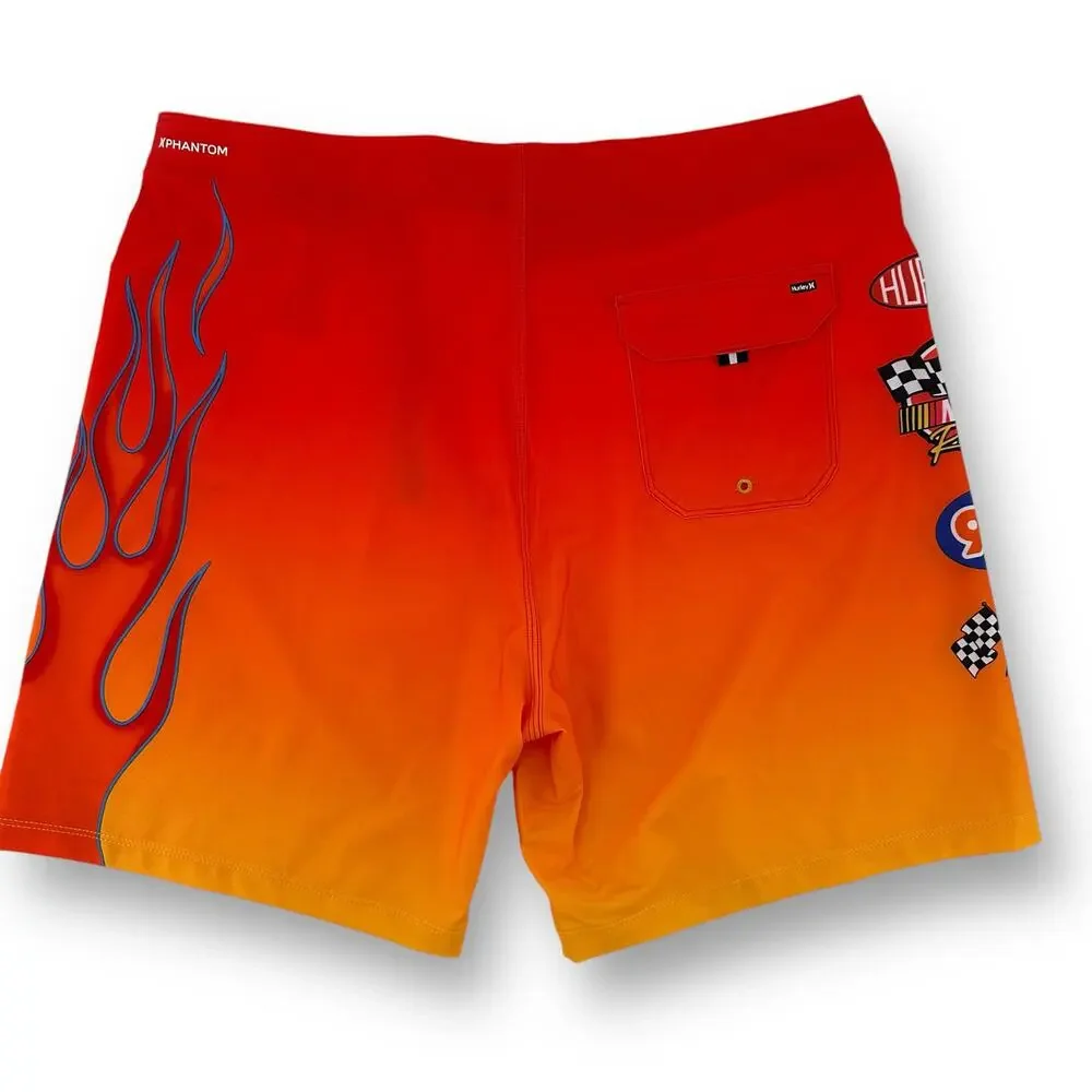 Hurley Nascar Phantom Eco Flames Swim Trunks Boardshorts Sz 36 Checker Flag 18